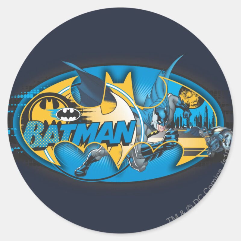 Batman Symbol Classic Collage Logo Classic Round Sticker Batman Symbol Classic Collage Logo Classic Round Sticker