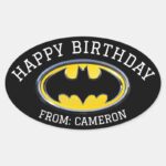 Batman Symbol Classic Logo Happy Birthday Oval Sticker