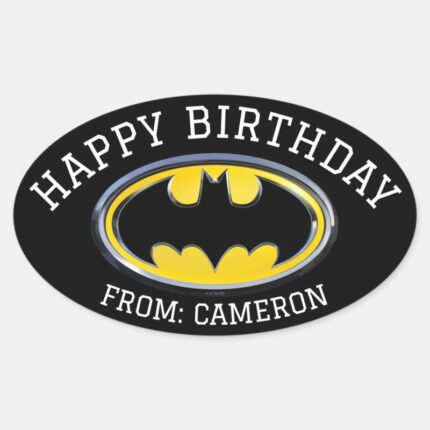 Batman Symbol Classic Logo Happy Birthday Oval Sticker