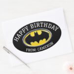Batman Symbol Classic Logo Happy Birthday Oval Sticker