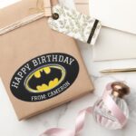 Batman Symbol Classic Logo Happy Birthday Oval Sticker