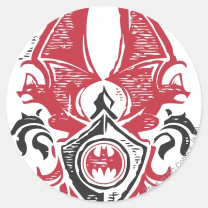 Batman Symbol Red Black Bat Stamp Crest Logo Classic Round Sticker