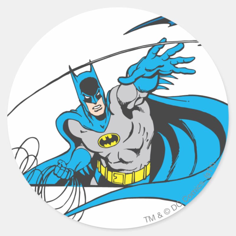 Batman Throws Batarang 3 Classic Round Sticker Batman Throws Batarang 3 Classic Round Sticker