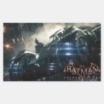 Batman With Batmobile In The Rain Rectangular Sticker