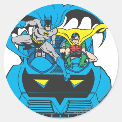 Batman Robin Ride Batmobile Classic Round Sticker