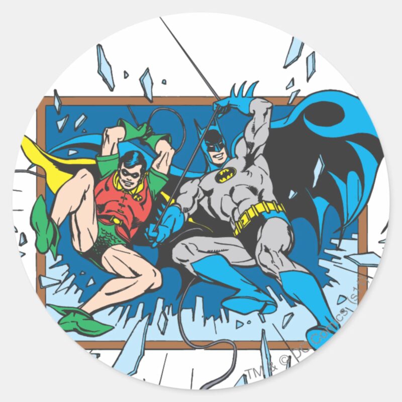 Batman Robin Shatter Window Classic Round Sticker Batman Robin Shatter Window Classic Round Sticker