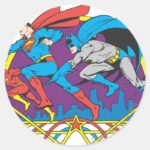 Batman Superman Flash Classic Round Sticker