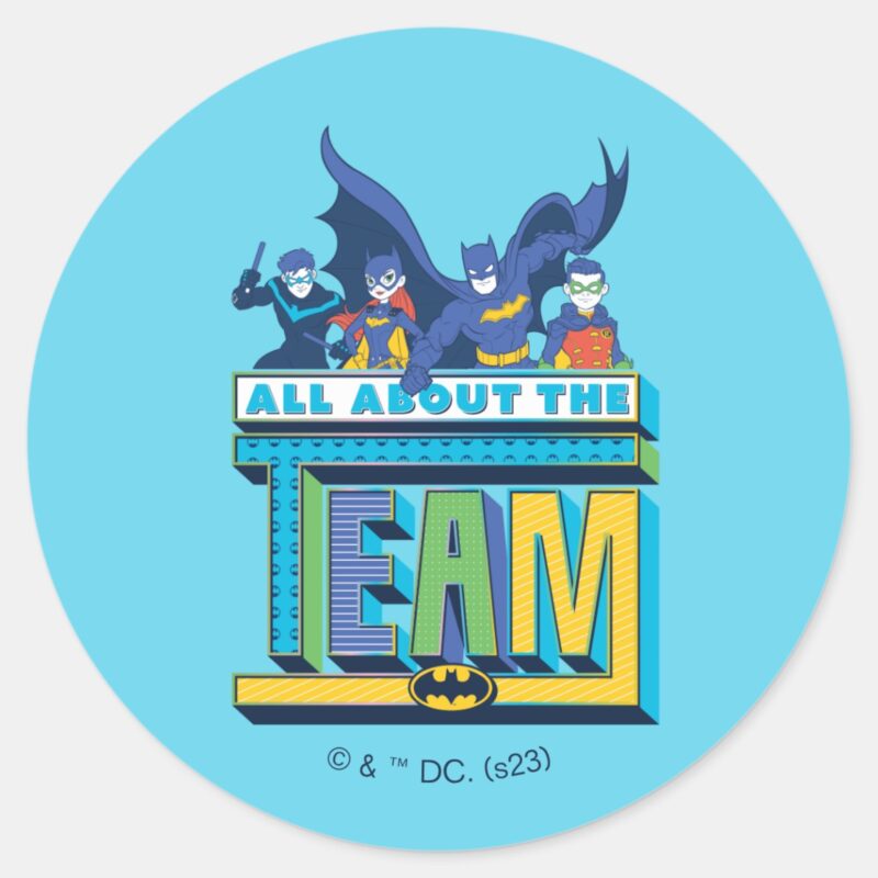 Batman All About The Team Classic Round Sticker Batman All About The Team Classic Round Sticker