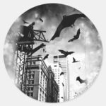 Batman Bats Flying Through Gotham Classic Round Sticker