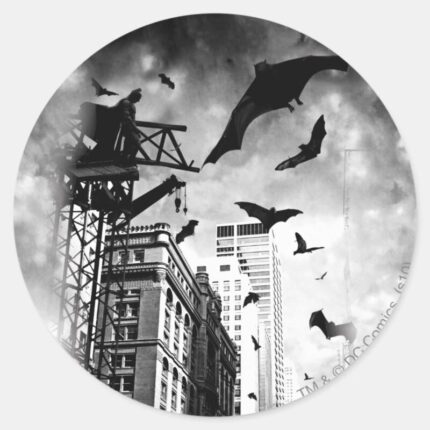 Batman Bats Flying Through Gotham Classic Round Sticker