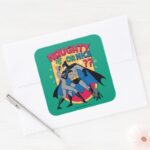 Batman Catwoman Under Mistletoe Naughty Or Nice Square Sticker