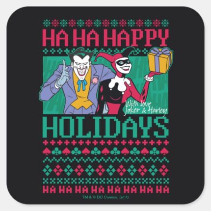 Batman Happy Holidays Joker Harley Quinn Square Sticker