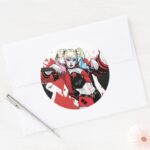 Batman Harley Quinn Hearts Diamonds Splatter Classic Round Sticker