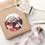 Batman Harley Quinn Hearts Diamonds Splatter Classic Round Sticker