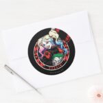 Batman Harley Quinn Winking With Mallet Classic Round Sticker
