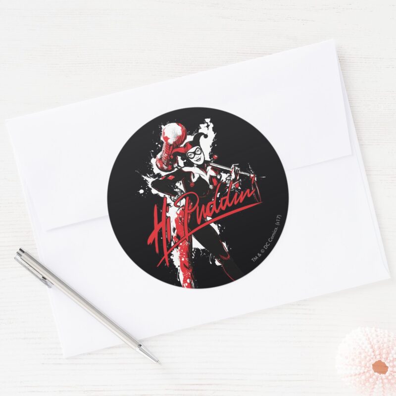 Batman Harley Quinn Hi Puddin Ink Art Classic Round Sticker