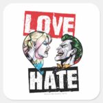 Batman Harley Quinn Joker Love Hate Square Sticker
