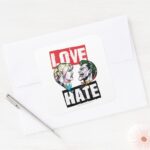 Batman Harley Quinn Joker Love Hate Square Sticker