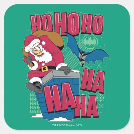 Batman Joker Santa Claus Climbing Out Chimney Square Sticker
