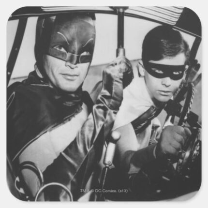 Batman And Robin In Batmobile Square Sticker