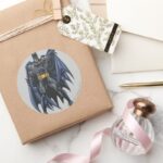 Batman Holds Up Cape Classic Round Sticker