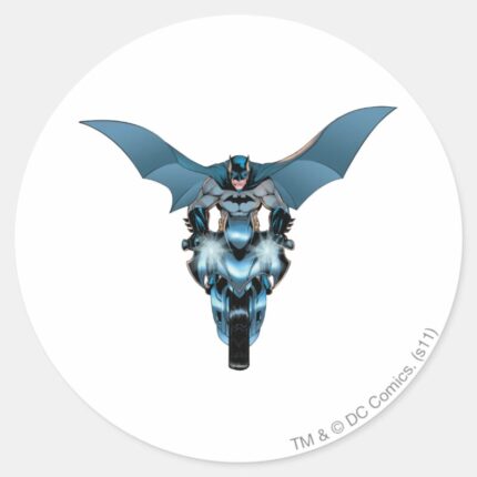 Batman On Bike With Cape Classic Round Sticker