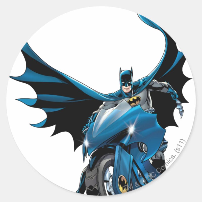 Batman On Cycle Classic Round Sticker Batman On Cycle Classic Round Sticker
