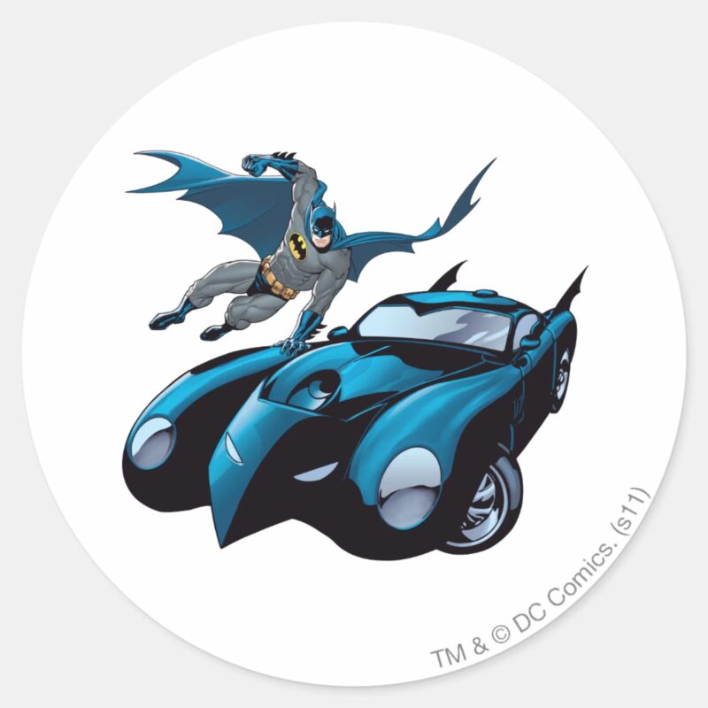 Batman Swings Over Classic Round Sticker Batman Swings Over Classic Round Sticker