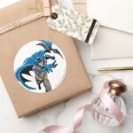Batman Throws Batarang Classic Round Sticker