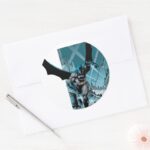 Batman With City Background Classic Round Sticker