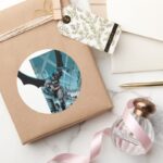 Batman With City Background Classic Round Sticker