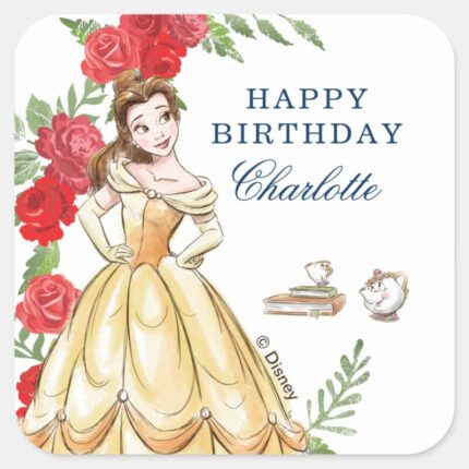 Be Our Guest Belle Birthday Square Sticker