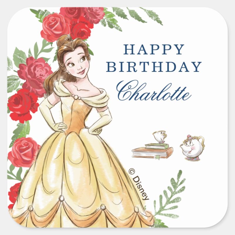 Be Our Guest Belle Birthday Square Sticker Be Our Guest Belle Birthday Square Sticker