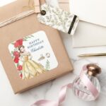 Be Our Guest Belle Birthday Square Sticker