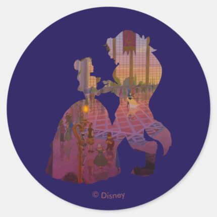 Beauty The Beast Silouette Dancing Classic Round Sticker