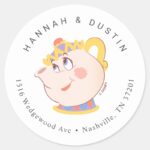 Beauty And The Beast Mrs. Potts Wedding Address Classic Round Sticker