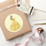 Belle Holding Rose Classic Round Sticker