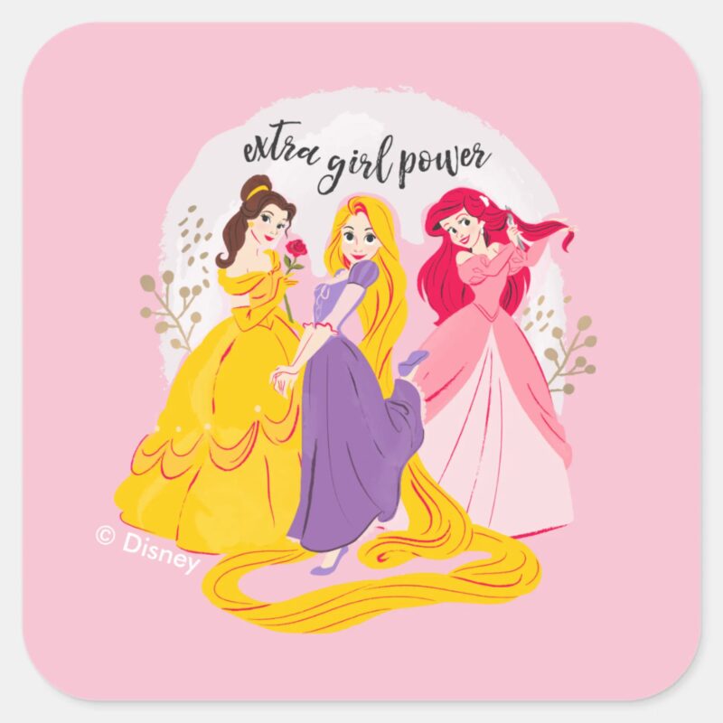 Belle Rapnuzel Ariel Extra Girl Power Square Sticker Belle Rapnuzel Ariel Extra Girl Power Square Sticker