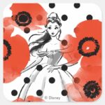Belle With Poppies And Polka Dots Square Sticker