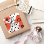 Belle With Poppies And Polka Dots Square Sticker