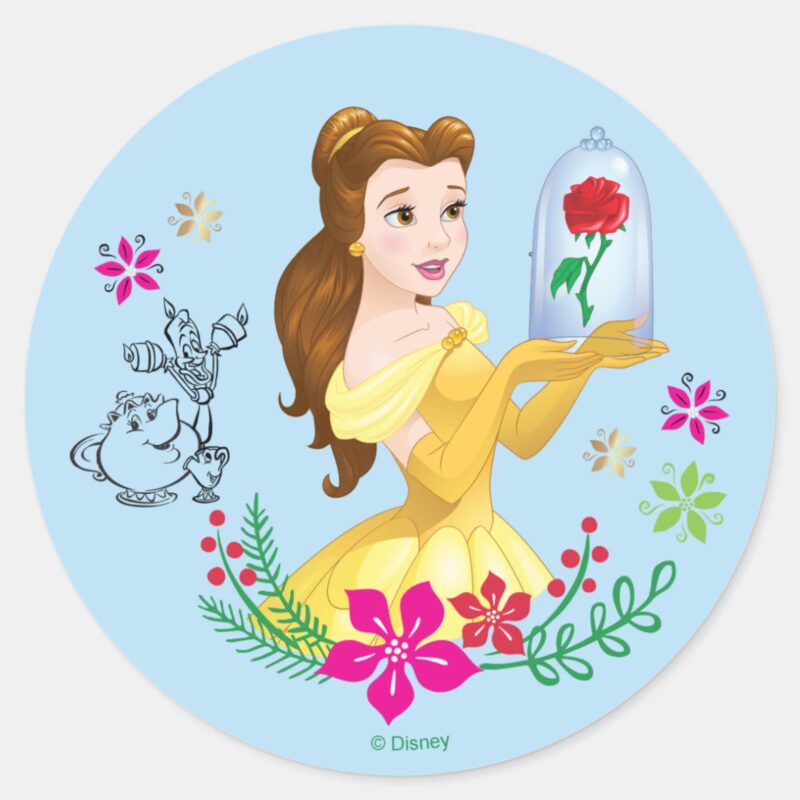Belle Belle And Her Christmas Rose Classic Round Sticker Belle Belle And Her Christmas Rose Classic Round Sticker