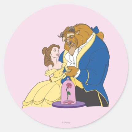 Belle And Beast Holding Hands Classic Round Sticker