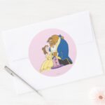 Belle And Beast Holding Hands Classic Round Sticker