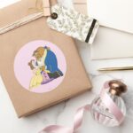 Belle And Beast Holding Hands Classic Round Sticker