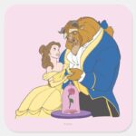 Belle And Beast Holding Hands Square Sticker