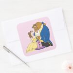 Belle And Beast Holding Hands Square Sticker