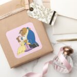 Belle And Beast Holding Hands Square Sticker