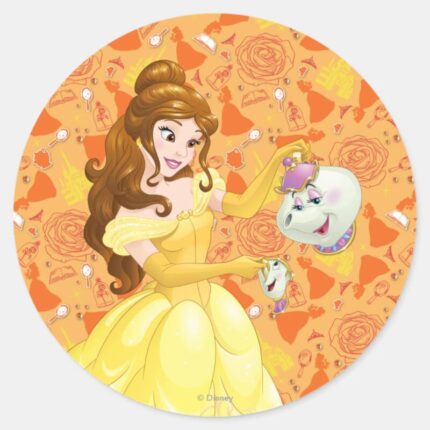 Belle With Mrs. Potts And Chip Classic Round Sticker