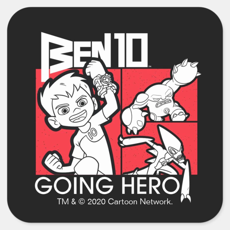 Ben 10 Going Hero Square Sticker Ben 10 Going Hero Square Sticker
