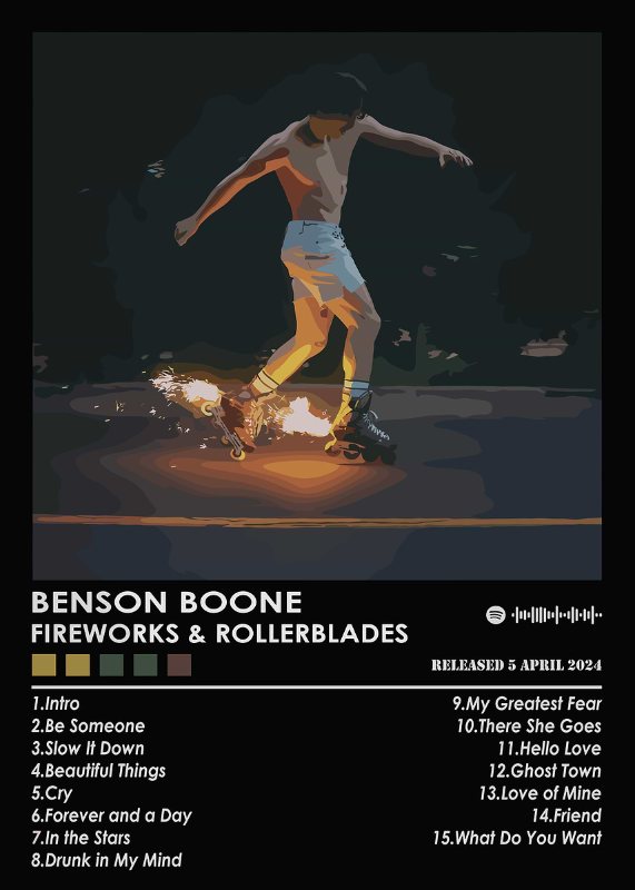 Benson Boone Fireworks And Rollerblades Music Poster